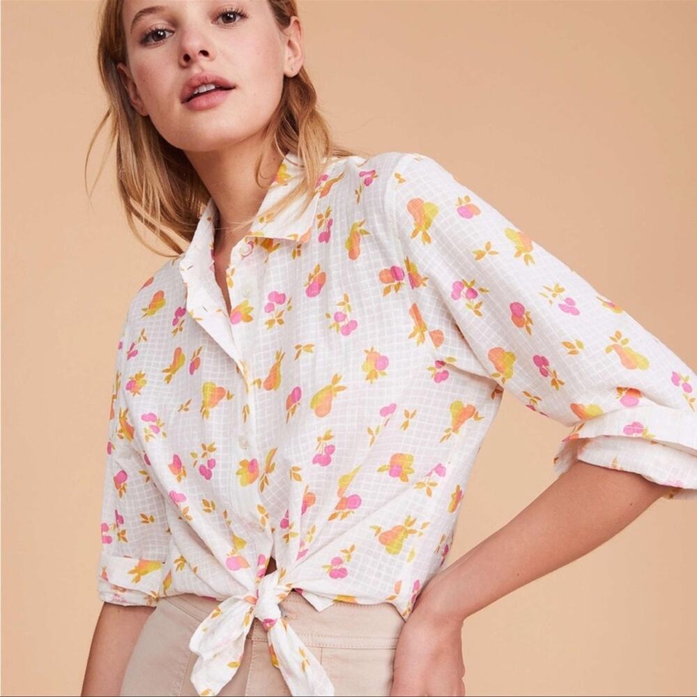 Lou & Grey Fruit Salad Button Down 100% Cotton Shirt Medium